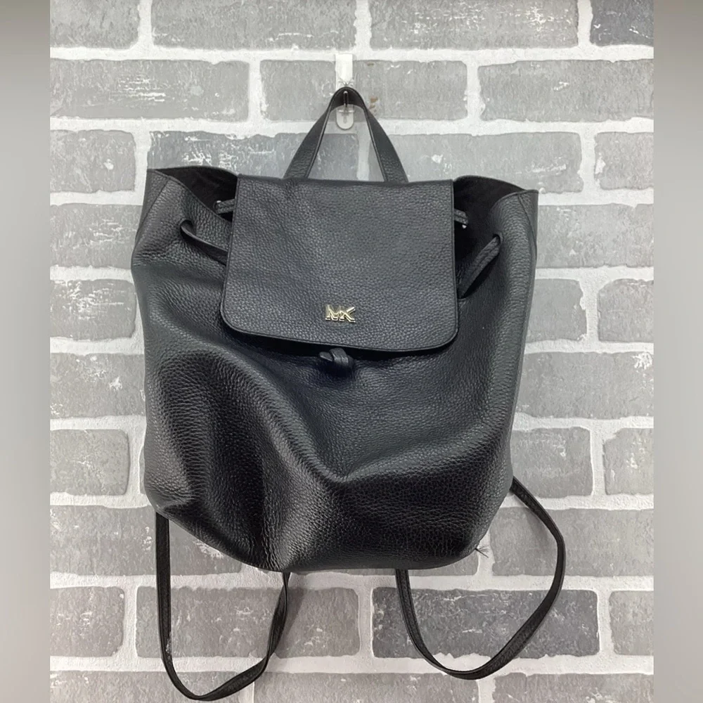 Michael Kora Black Junie Medium Pebbled‎ Leather Backpack